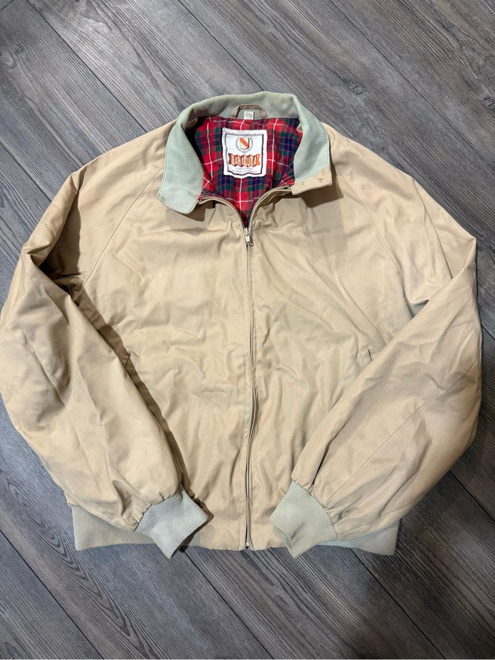 Vintage Baracuta Van Heusen Harrington Jacket Tan Plaid Lined 44R